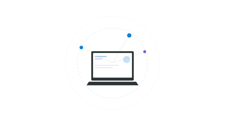 Animated Laptop Icon Opening and Displaying Data Visualization