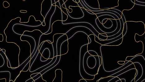 Animation-of-white-and-orange-contour-lines-moving-on-black-background