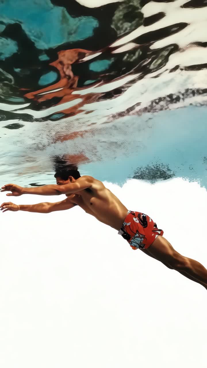 Young Man Swimming Underwater in Clear Blue Water