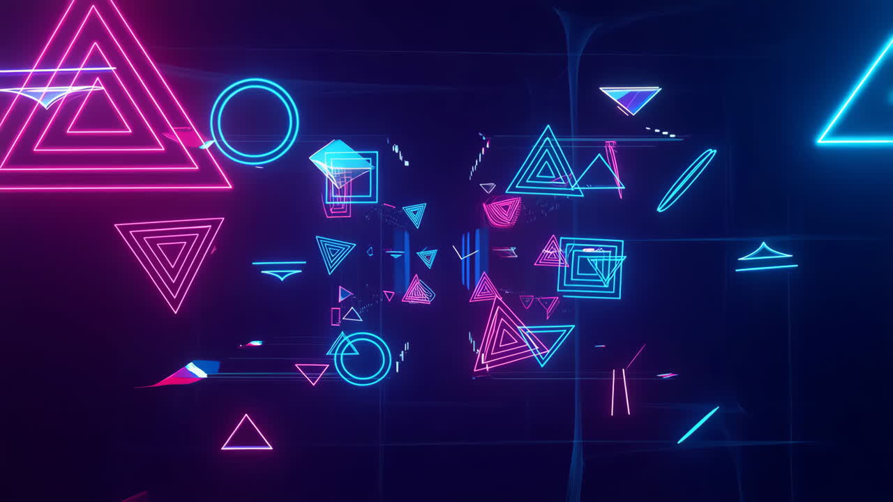 Neon Geometric Shapes Glitch Art Background