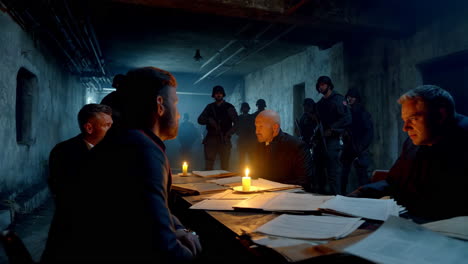 interrogation in a wartime underground bunker