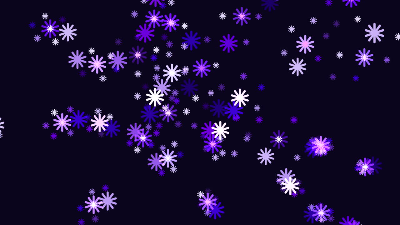 Ethereal purple and white snowflake pattern on a midnight black background
