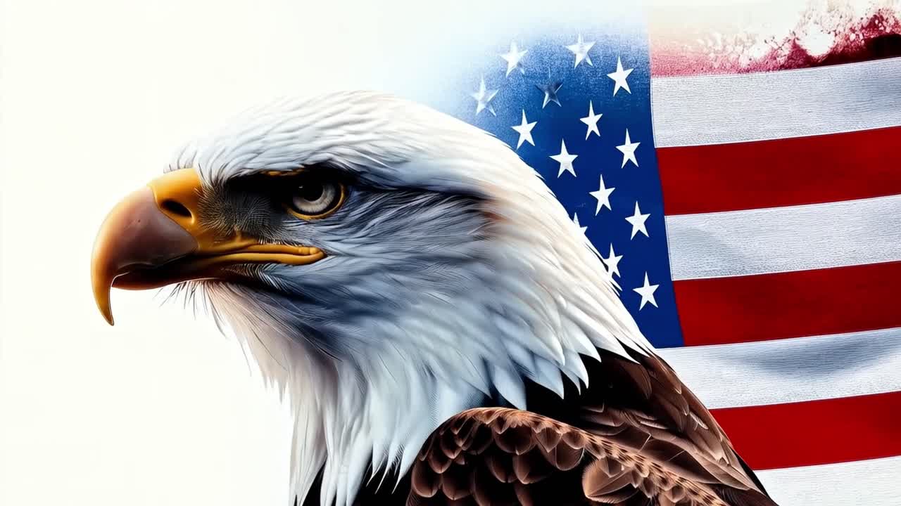 Aquila calva e bandiera americana