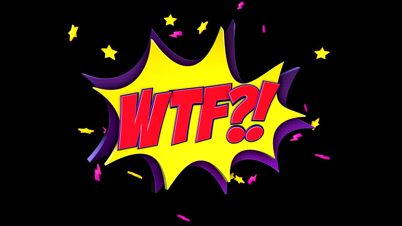 wtf 만화 텍스트 및 음성 풍선 애니메이션, 알파 매트, 루프