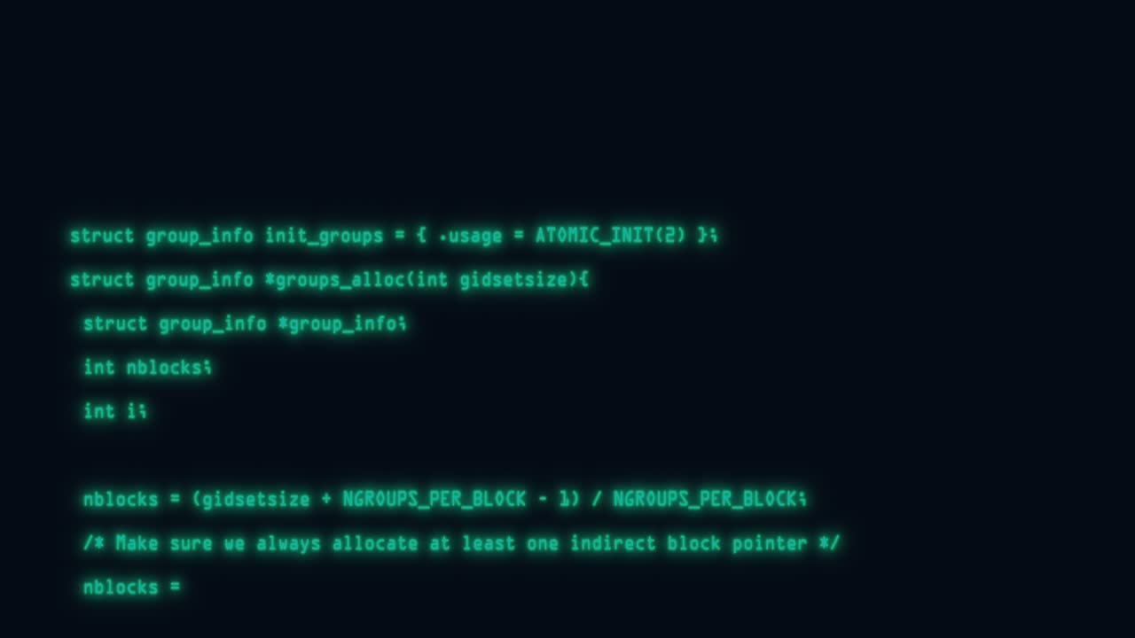 Green computer source code scrolling on the screen. Blocks of abstract program code. Hacker code running down a computer screen terminal. Software development and hacking concept