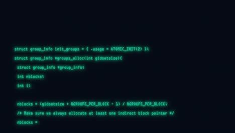 green computer source code scrolling on the screen. blocks of abstract program code. hacker code running down a computer screen terminal. software development and hacking concept