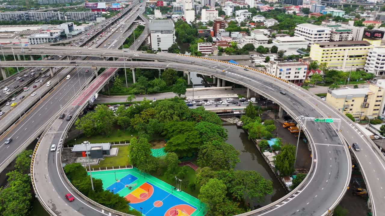 Aerial view Sirat and Chalong Rat Expressway roads in Bangkok city