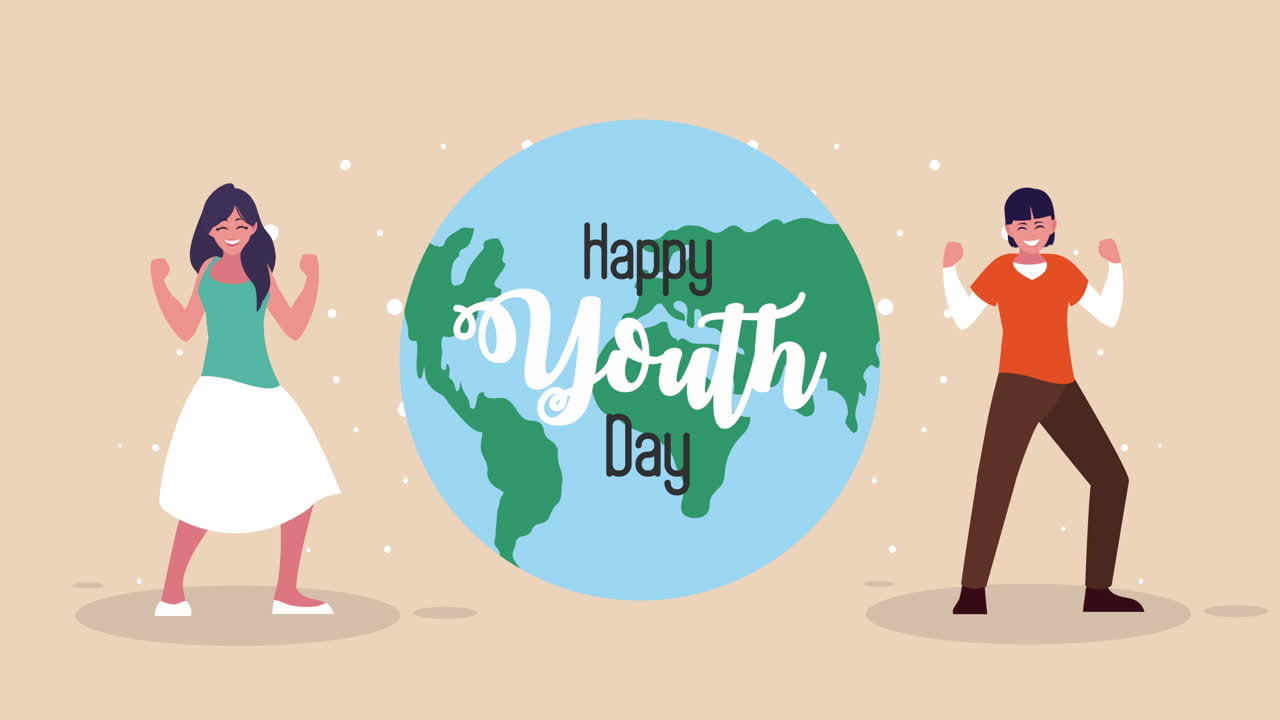 세계 행성과 부부와 함께 행복한 국제 청소년의 날 축하