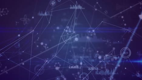 Animation-of-connected-dots-with-graph-icons-over-nucleotides-against-blue-background