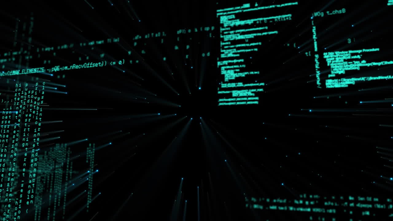 Animation of data processing in green in digital space