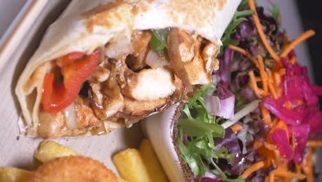 chicken wrap with salad and fries