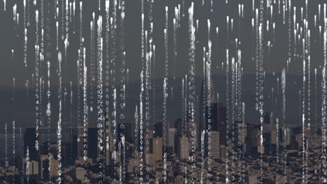 animación de la codificación binaria sobre el paisaje urbano