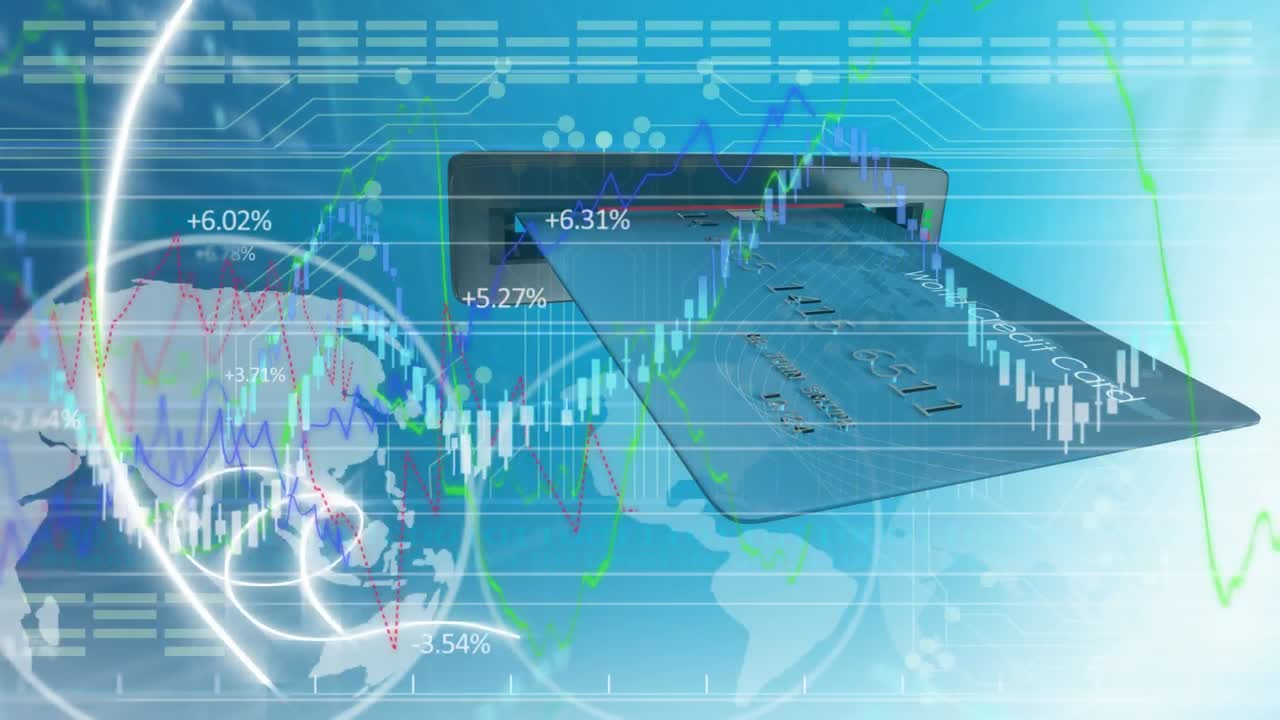 신용 카드 atm 슬롯을 통해 금융 데이터 처리의 애니메이션