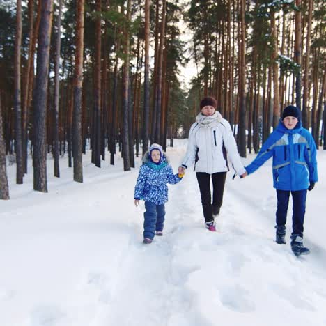 Mother-Walking-Playfully-With-Children-In-The-Snow-02