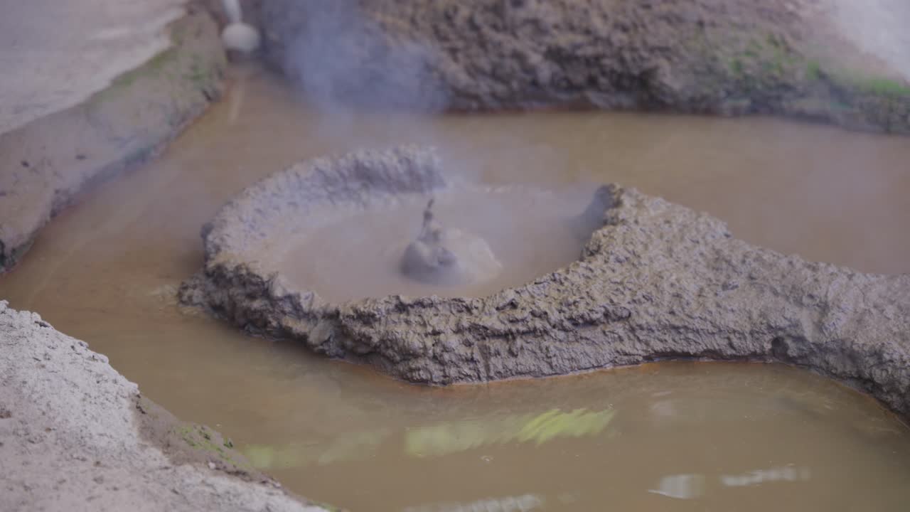 Boiling Mud Pools of Kamado Jigoku, Hells of Beppu, Slow Motion Shot, Japan