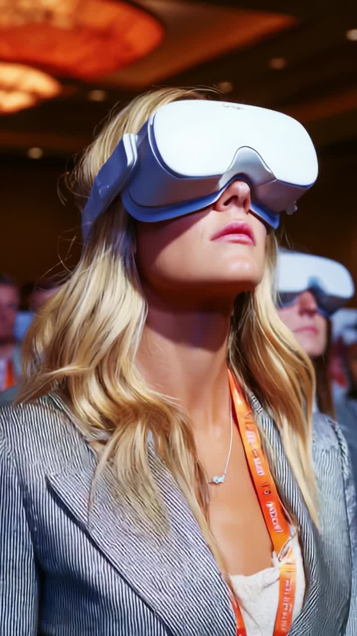 Immersive Technology Experience: Engaged Participants in Virtual Reality Headsets Captivated by the Future of Digital Interaction and Innovative Experiences at a Conference