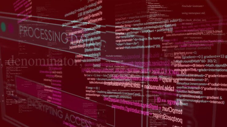 Animation of interface with data processing against pink background