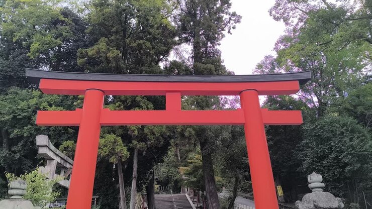 Cancello tradizionale giapponese Torii arancione, ingresso al tempio shintoista in una Kyoto vuota