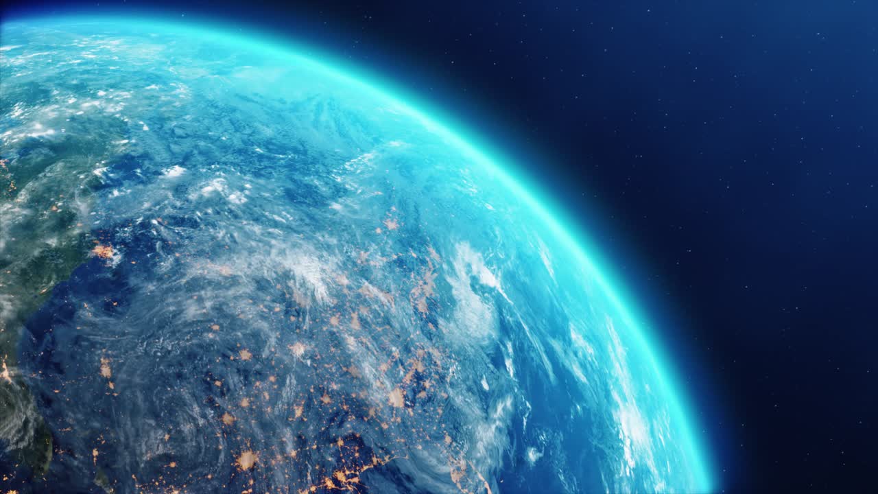 Earth rotating on axis in space with stars and cloud day and night rotation seamless loop animation