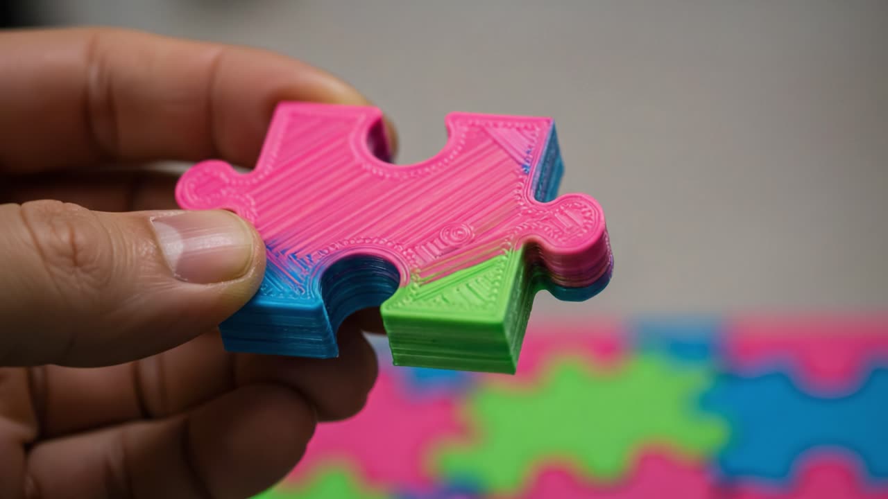 A Close-Up of a Colorful 3D Printed Puzzle Piece Showcasing Intricate Detail and Vibrant Colors, Perfect for Engaging in Creative and Educational Activities