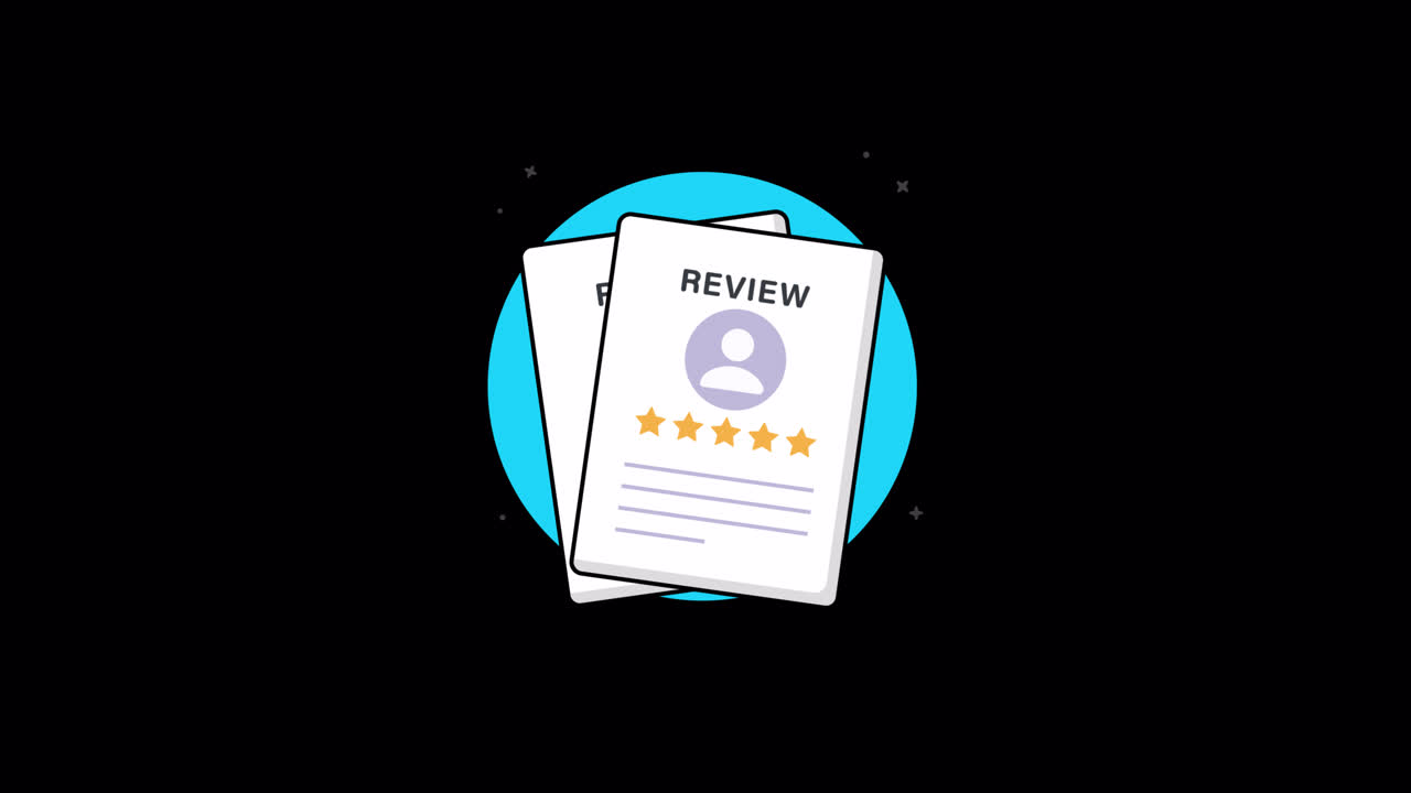 Animated Illustration of Customer Review Document with Star Rating
