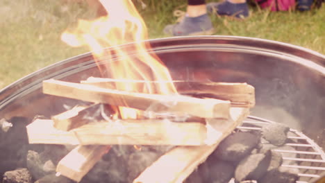 in slow motion flaming barbecue in the park