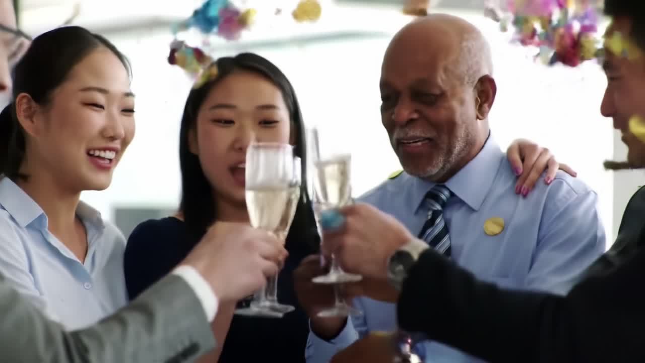 Celebratory Moments: A Diverse Group Toasts Together with Sparkling Drinks, Sharing Joyful Laughter and Cherished Connections in an Elegant Setting