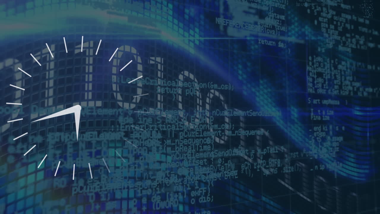 Animation of clock over binary code on digital display