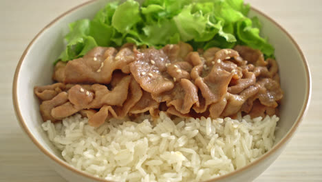 homemade japanese pork donburi rice bowl
