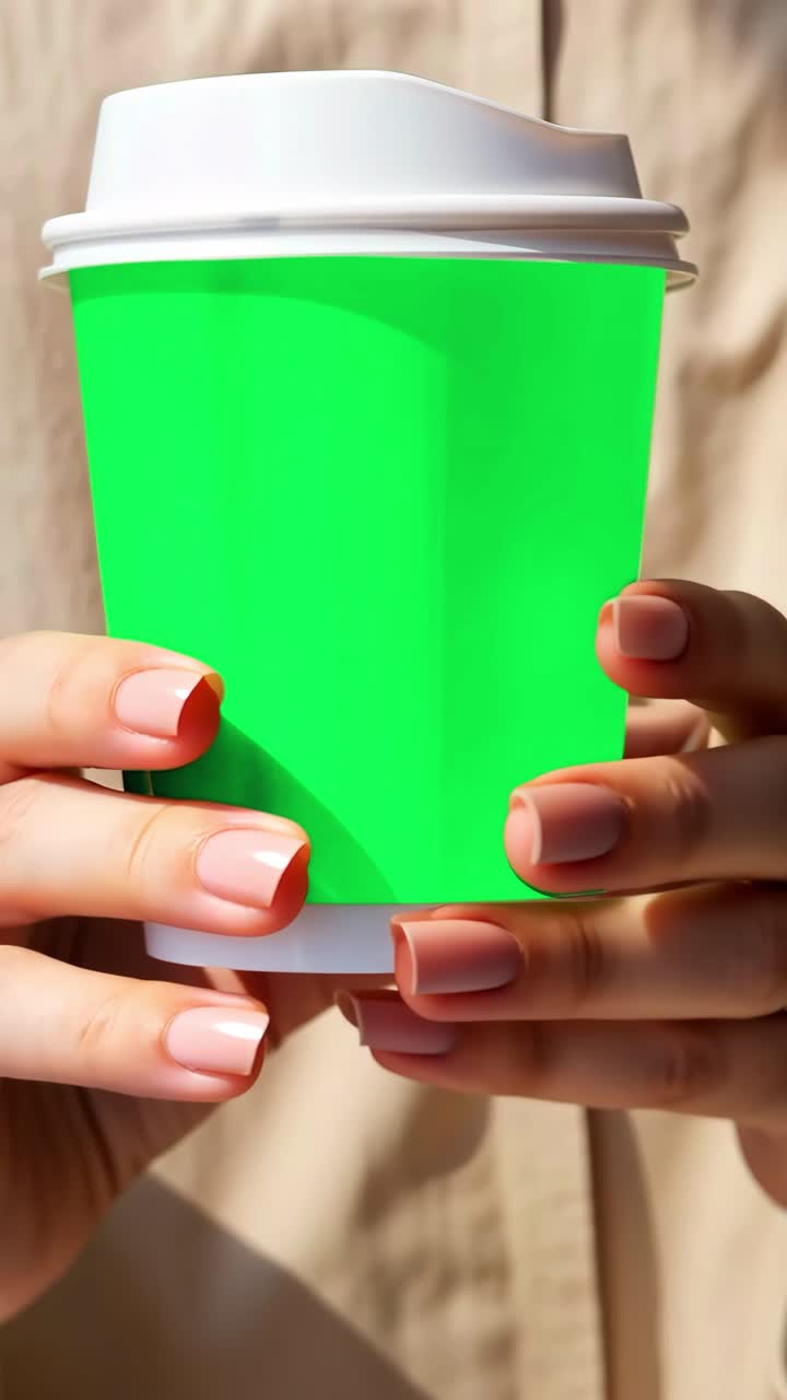Take out paper coffee cup live mockup animation, transparent 4K video, green screen