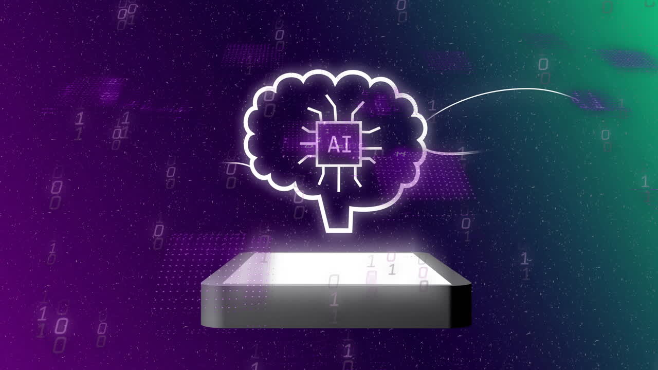 animación del cerebro digital con texto ai sobre codificación binaria