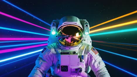 astronaut in colorful retro science fiction space