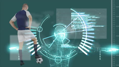 animation of data processing over caucasian male soccer player