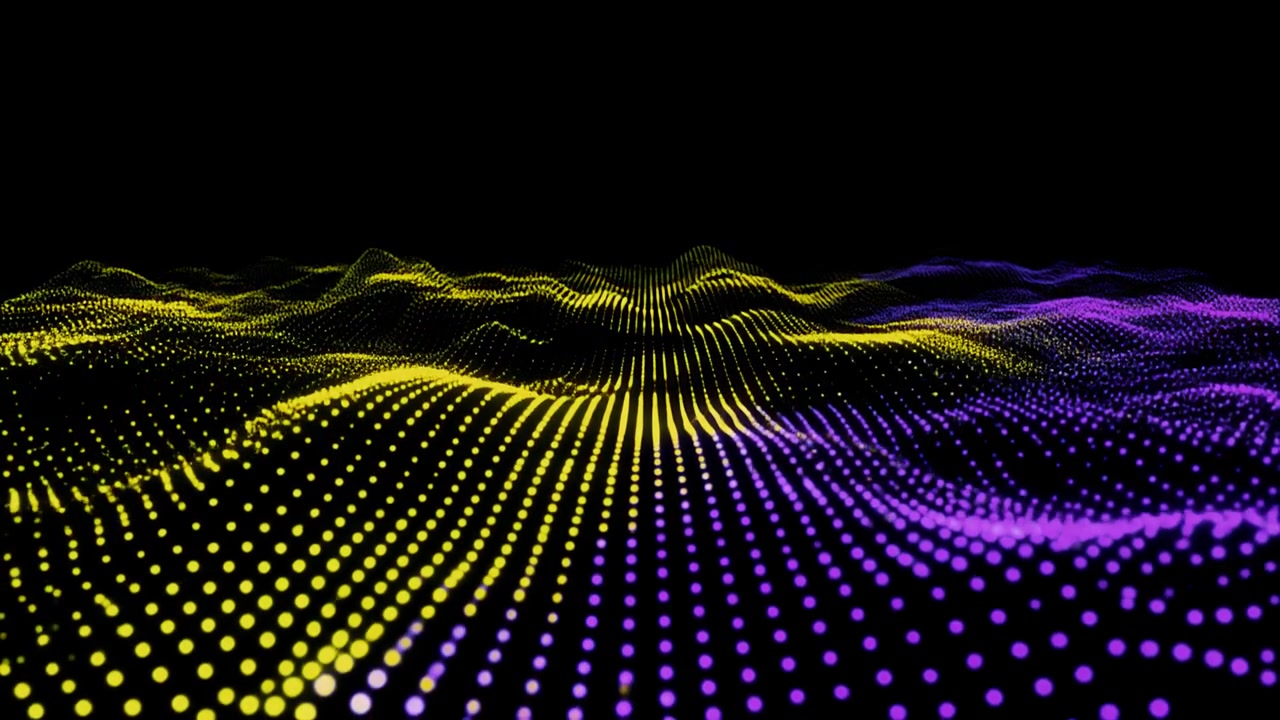 Dynamic Abstract Waves of Yellow and Purple Glowing Particles