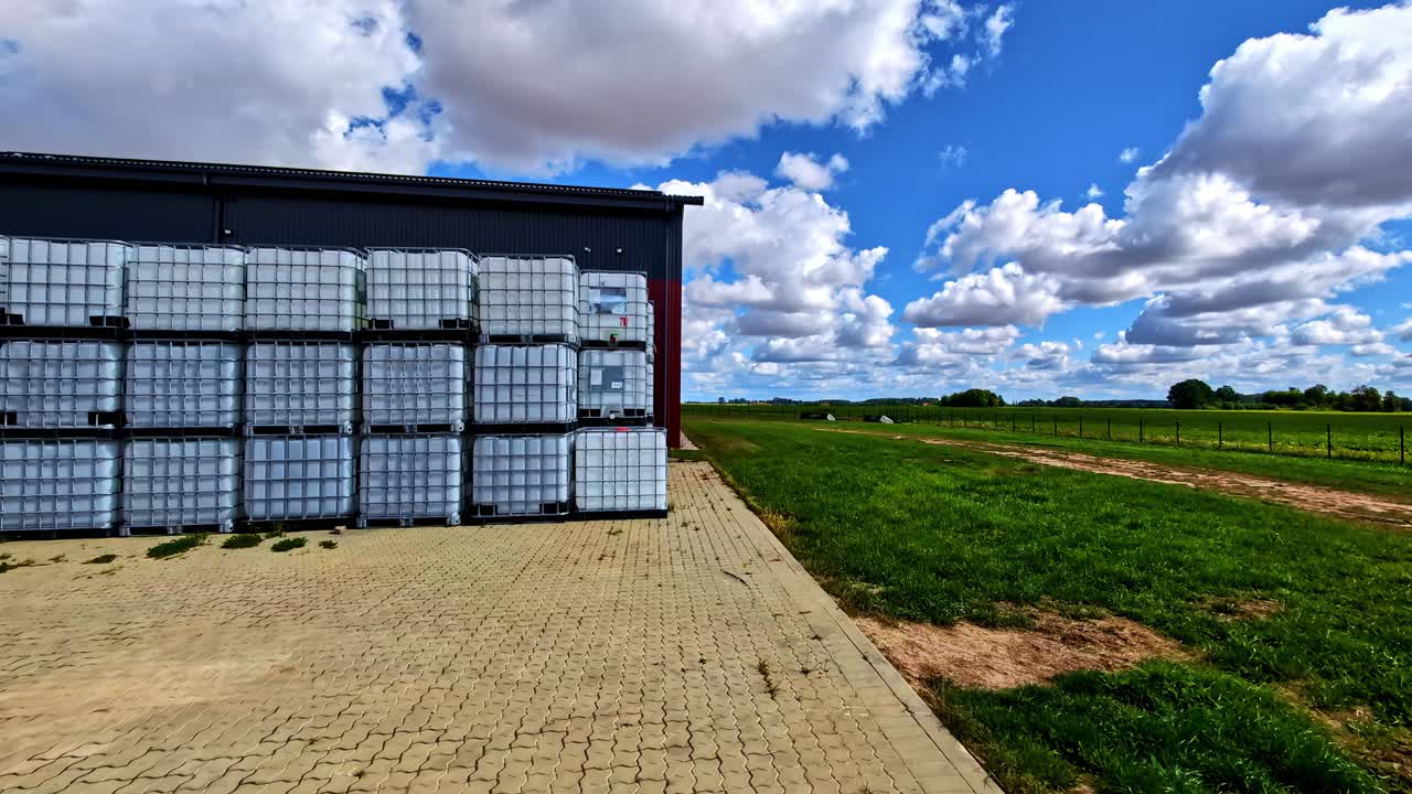 Water container storage used in agriculture irrigation system rural countryside remote location
