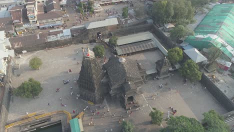 aerial view of trimbakeshwar shiva temple captured by drone camera