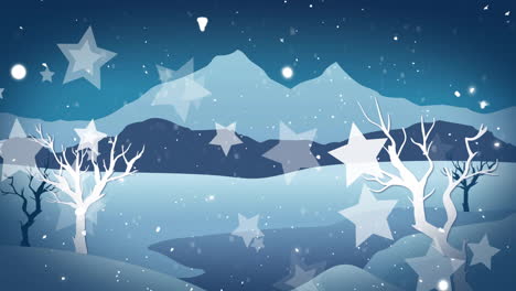 animation of snow falling over christmas winter scenery