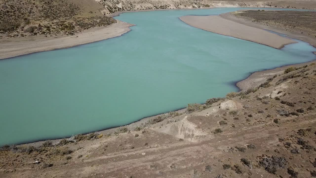 Aerial View of Santa Cruz River, Aqua Blue Glacial Water, Outflow of Perito Moreno Glacier