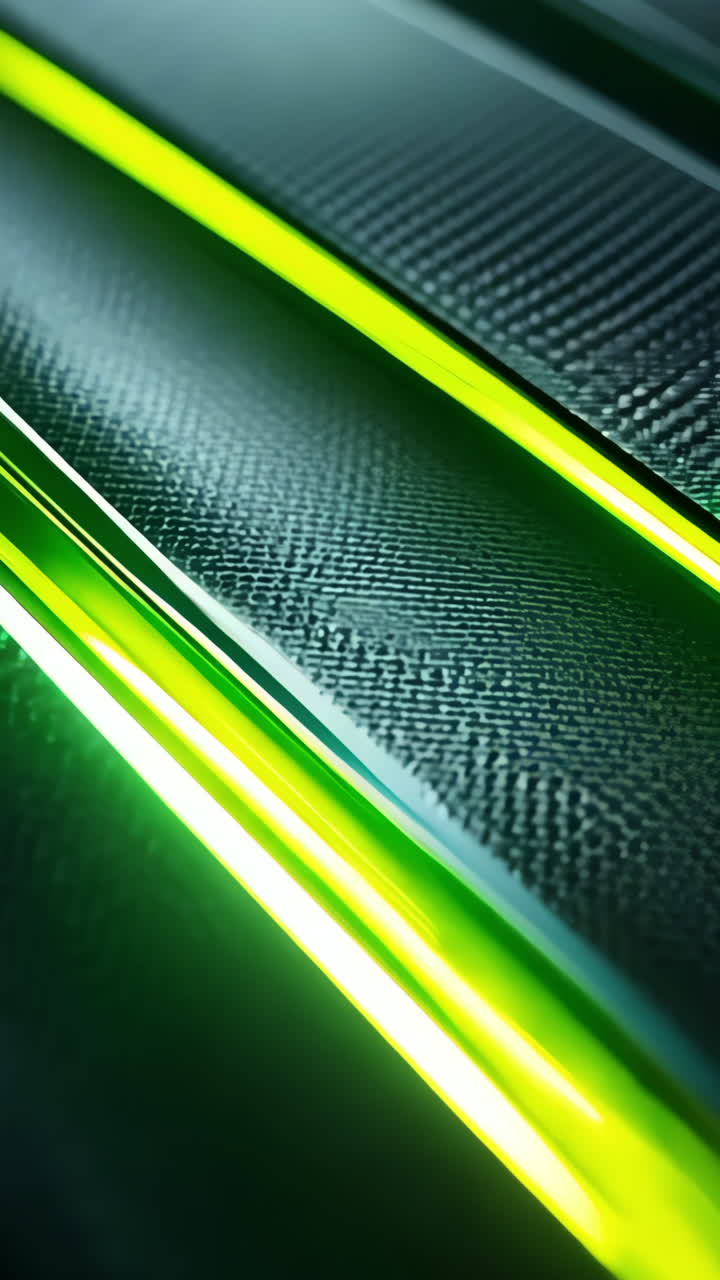 A black and yellow striped background with a green line. The background is made of metal and the green line is glowing