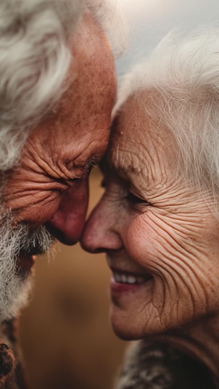 Un momento intimo d'amore: esplorando la profonda connessione tra due anime anziane mentre condividono un sorriso commovente e abbracciano insieme il bellissimo viaggio della vita.