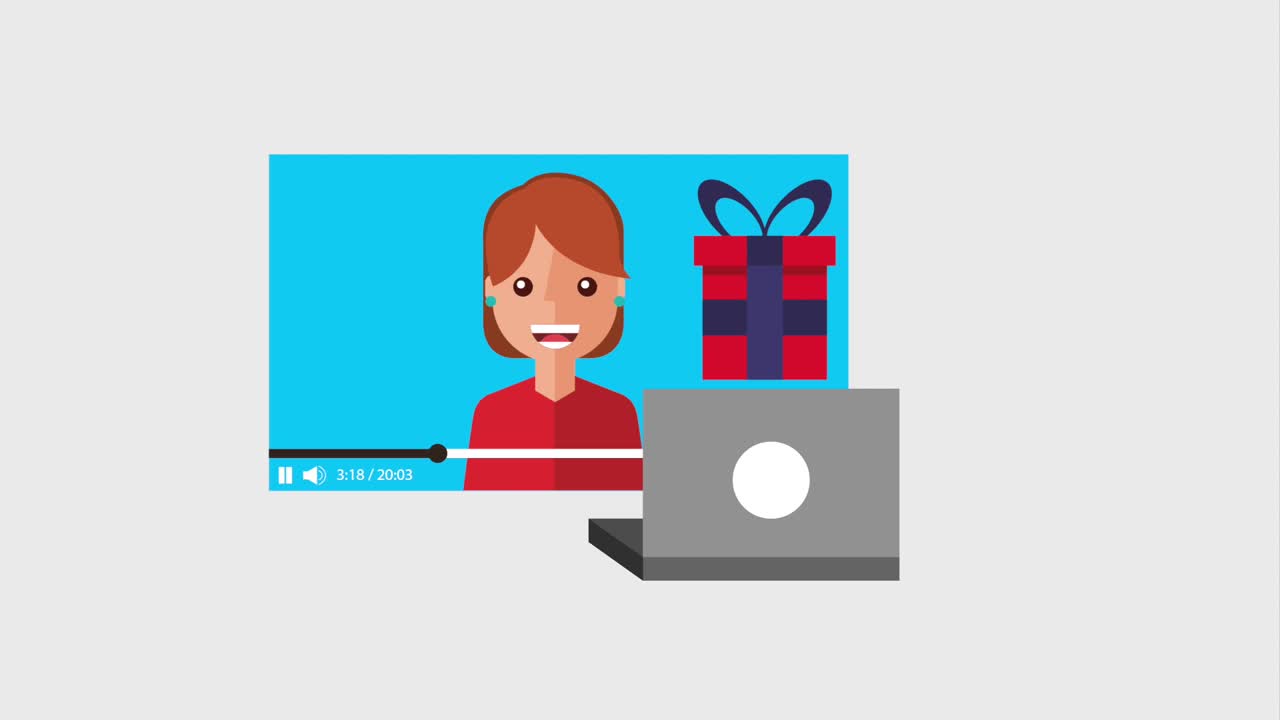 video blogger woman market shopping cart and basket