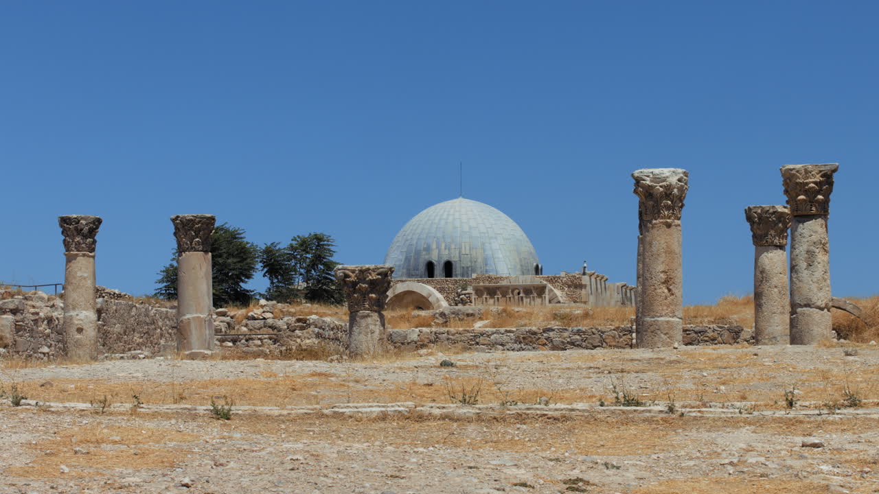 Umayyad Mosque and Palace at Jabal al-Qal'a, the Citadel of Amman, Jordan. 4K footage