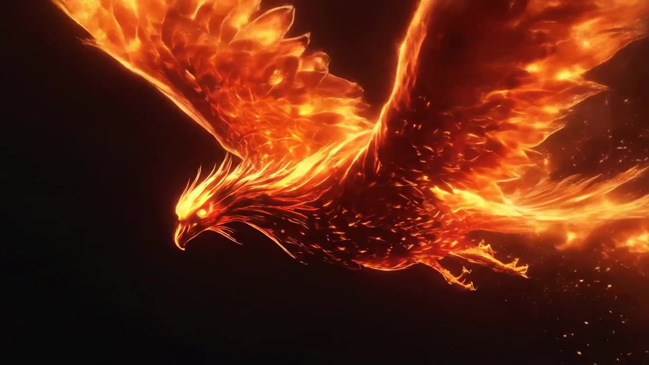 Majestueux oiseau Phénix de feu volant dans l'obscurité