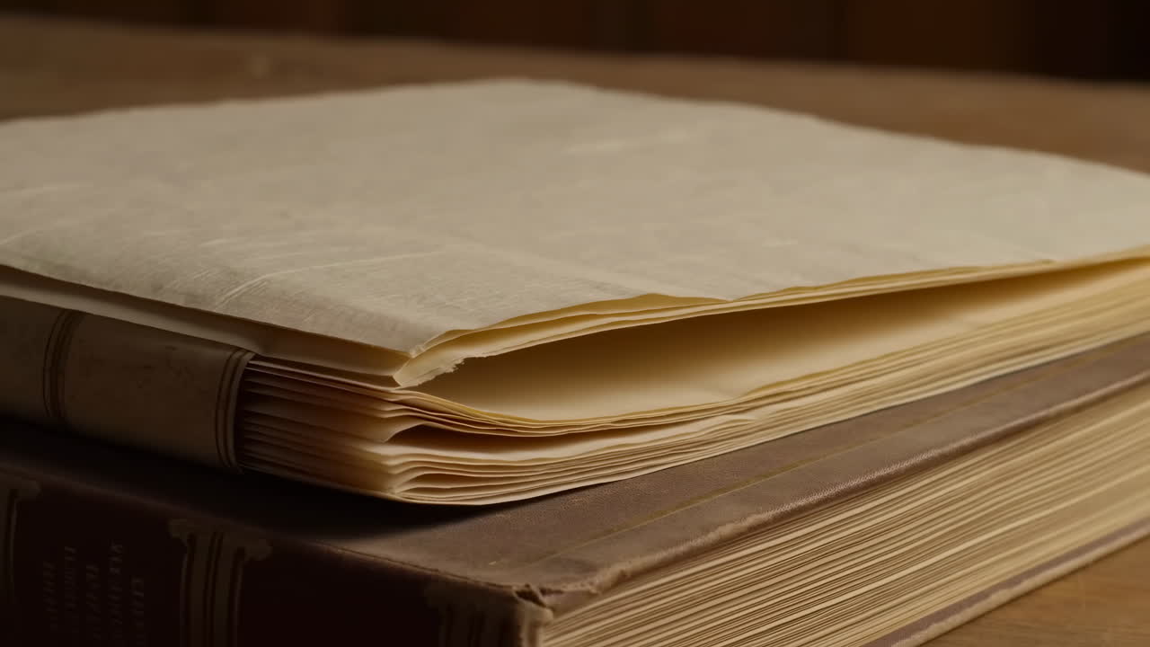 Close-up View of Old Book with Blank Vintage Pages