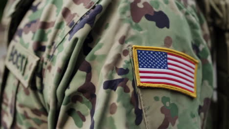 american flag patch on military camouflage uniform