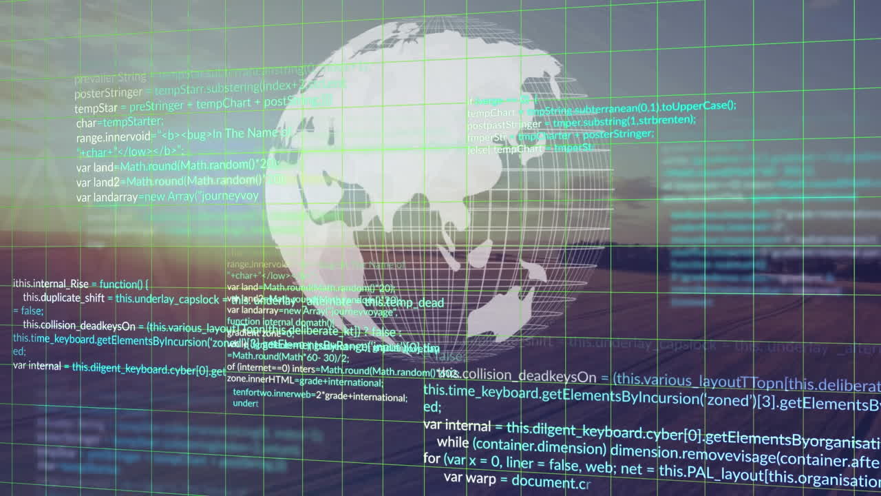 animación del giro del globo y procesamiento de datos sobre la cuadrícula y el paisaje