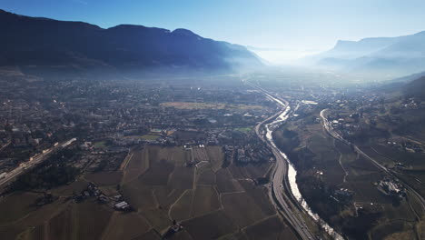 aerial view of river flowing through valley