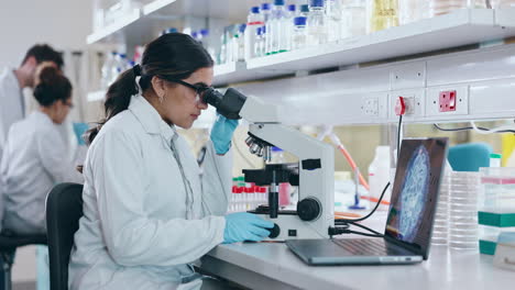 microscopio, ciencia y mujer en el laboratorio