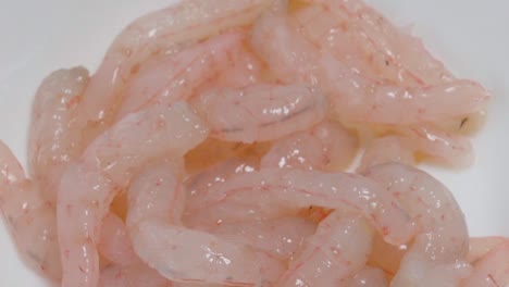 Tilt-Up-of-Raw-Pink-Shrimp-on-White-Background,-Closeup-Studio-Shot