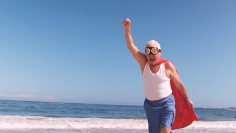 Fancy-dress-mature-man-raising-arms-and-running